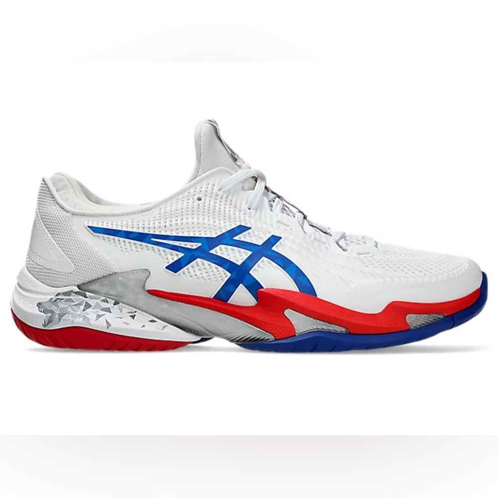 Asics White Sneakers with Red and Blue Highlights